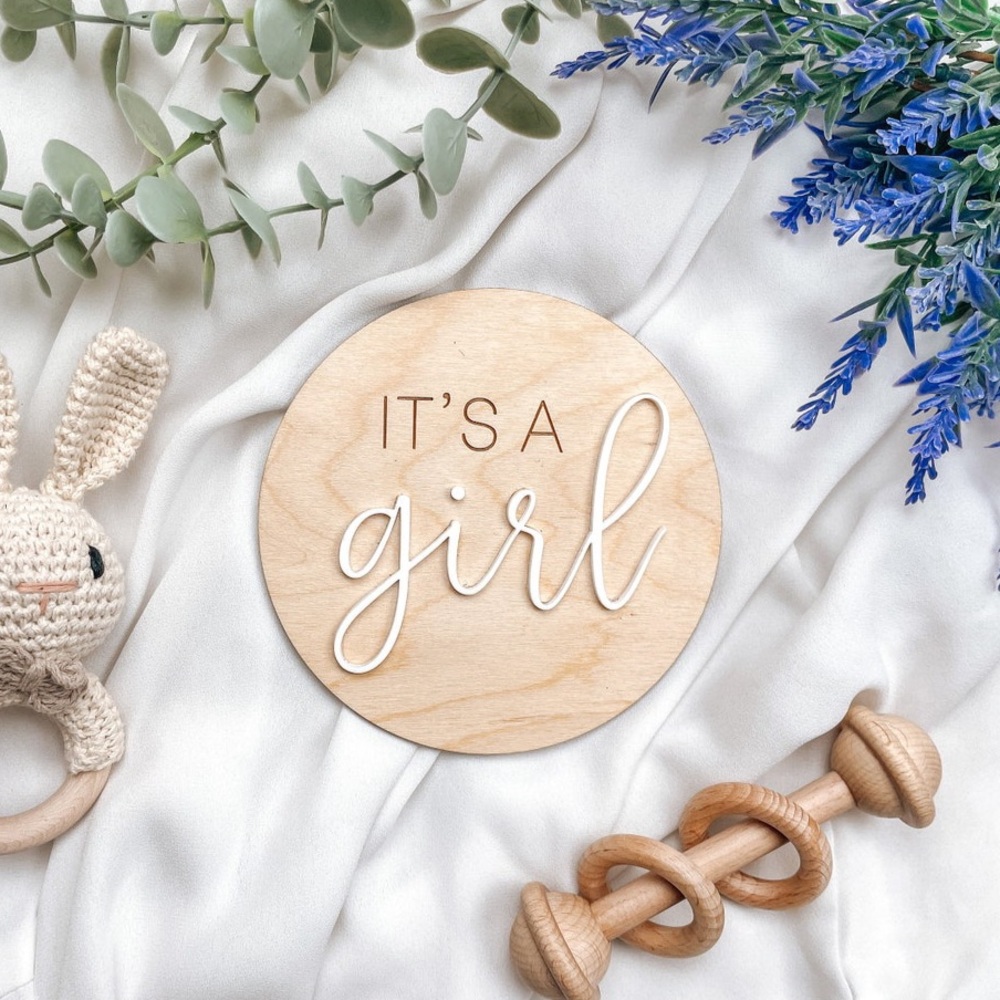 It’s A Girl Wooden Sign Photo Prop Gender Reveal White Acrylic